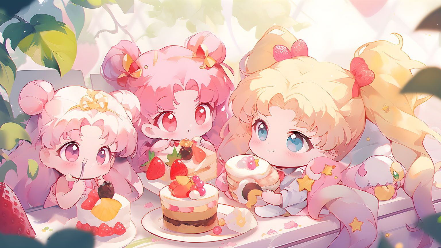 Cute Anime Kids Eat Cakes Desktop