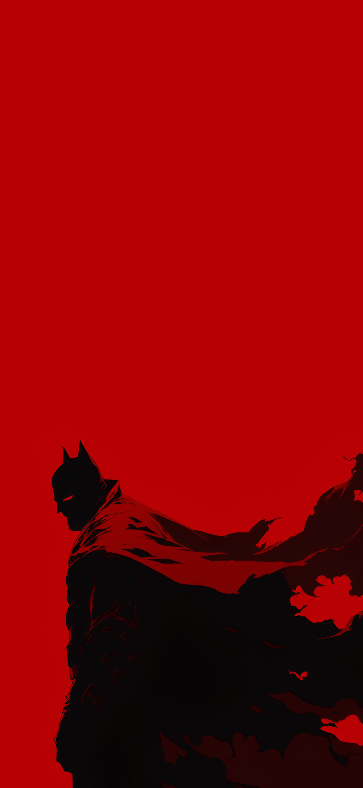 Dark silhouette of batman on red background wallpaper DC aesth