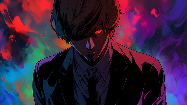 Fond d'écran pc coloré de Light Yagami de Death Note en couverture
