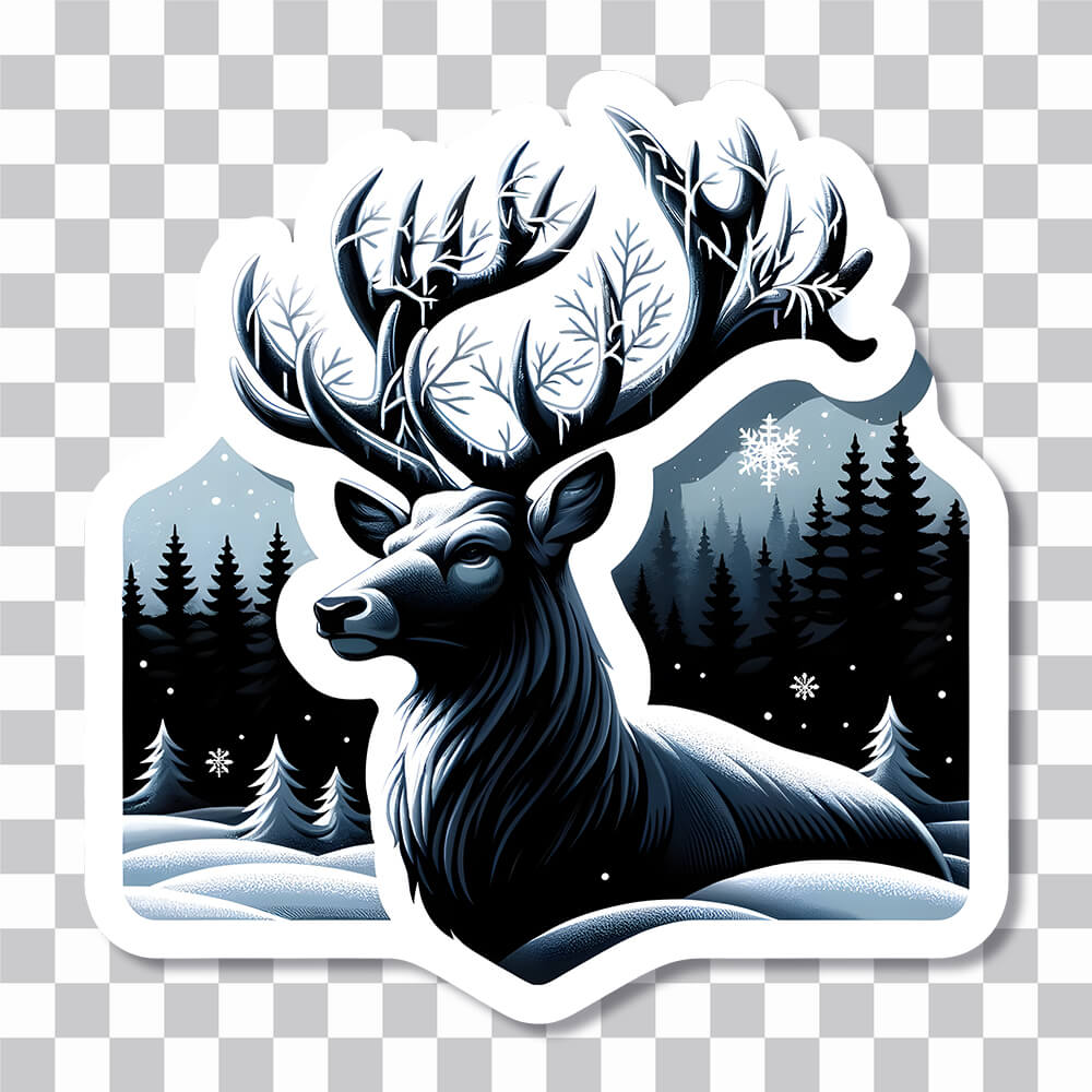 deer in winter forest art sticker cover