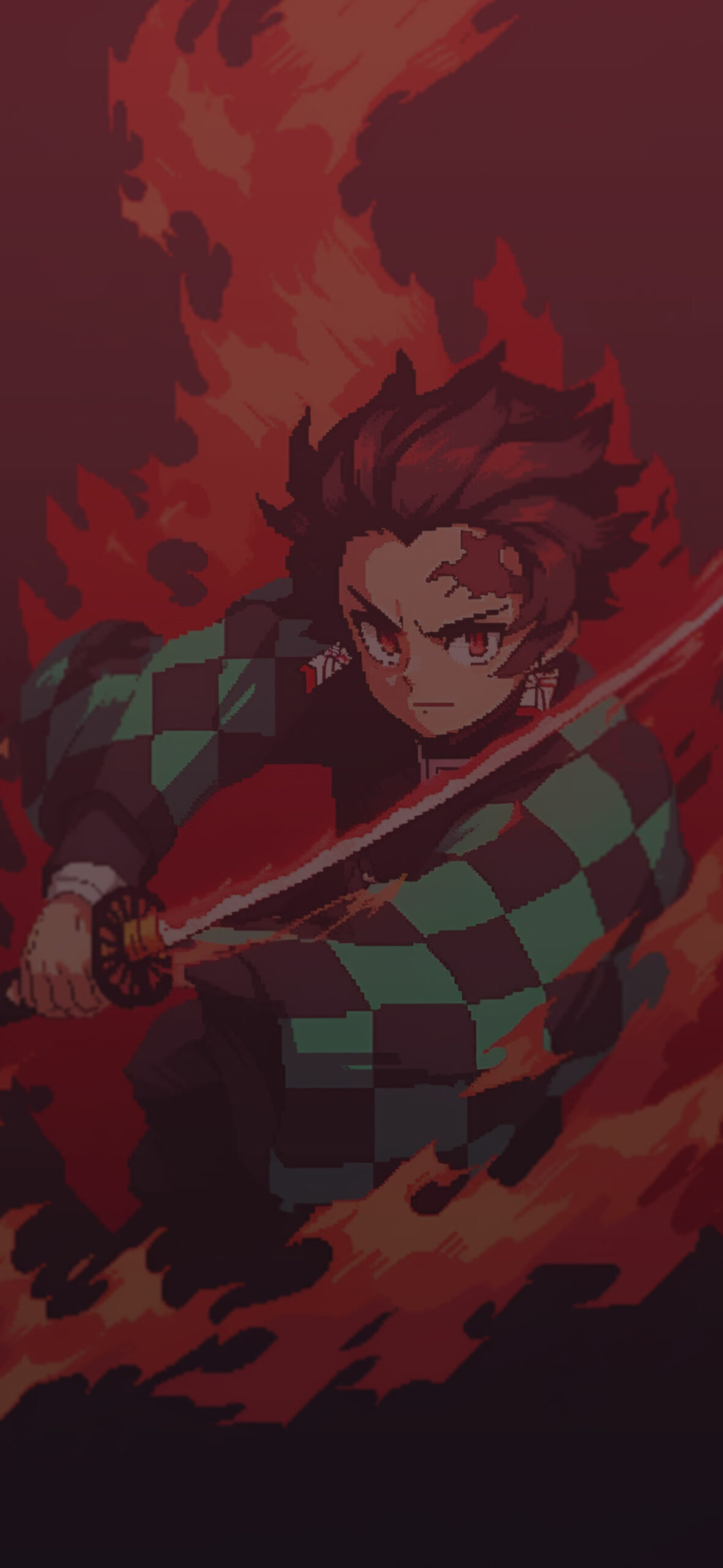 Demon slayer tanjiro in fire pixel art wallpaper Cool anime ae