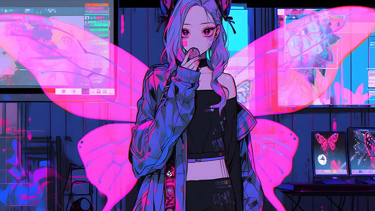 fairy girl cyberpunk style desktop wallpaper cover