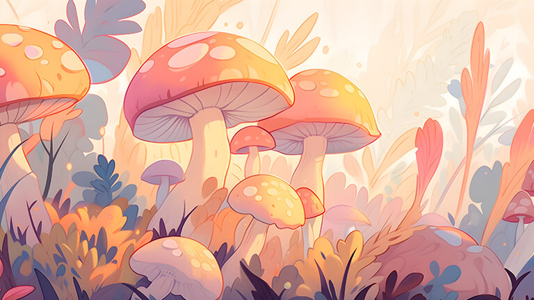 forest mushrooms pastel desktop wallpaper cover