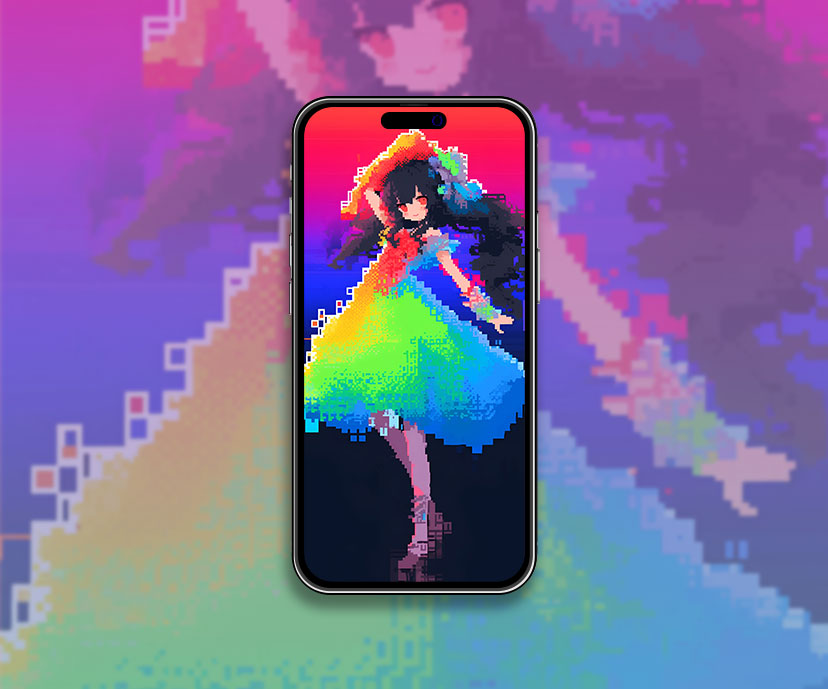 Girl in rainbow dress pixel wallpaper Cute pixel art wallpaper