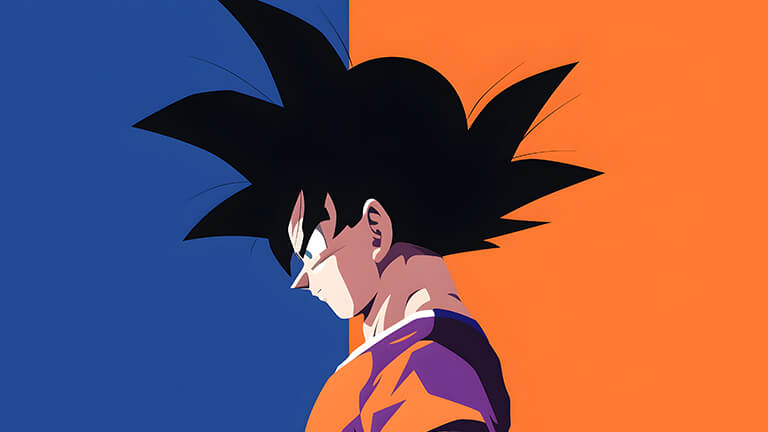 Fond d'écran pc minimaliste de Goku en bleu et orange pour ordinateur de bureau