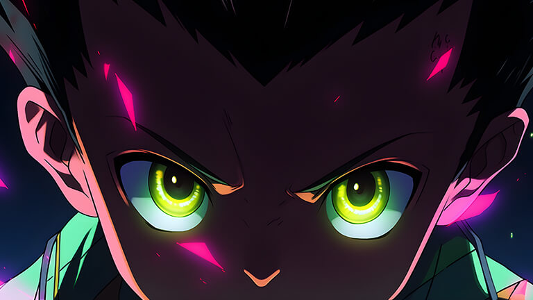 gon freecss with green glowing eyes desktop wallpaper cover