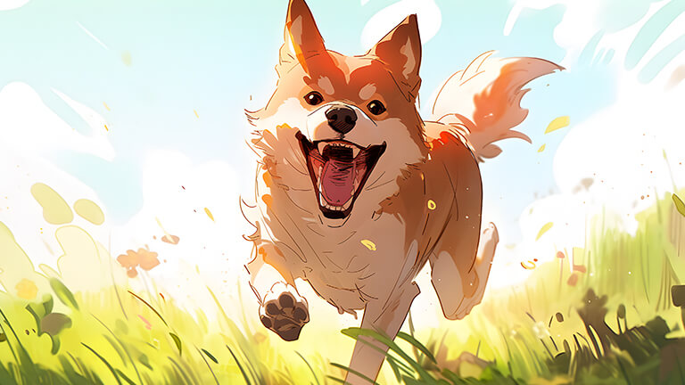 Happy Dog Running on the Grass Art Cubierta de fondo de escritorio