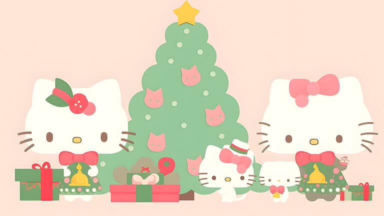Bonjour Kitty cadeaux de Noël arbres fond d’écran couverture