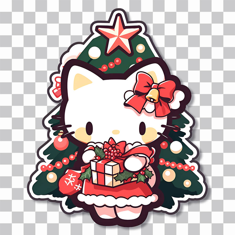 Bonjour Kitty arbre de Noël cadeaux autocollant couverture