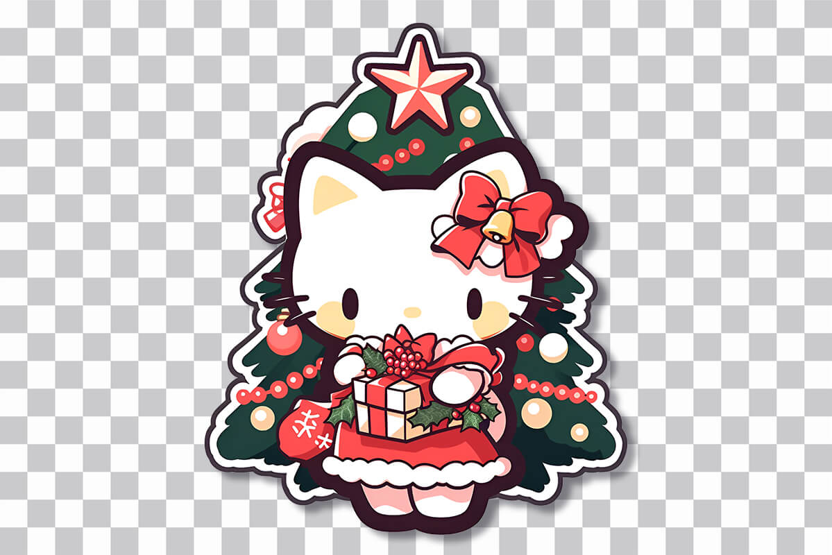 Hello Kitty arbre de Noël cadeaux autocollant - PNG autocollant Hello Kitty