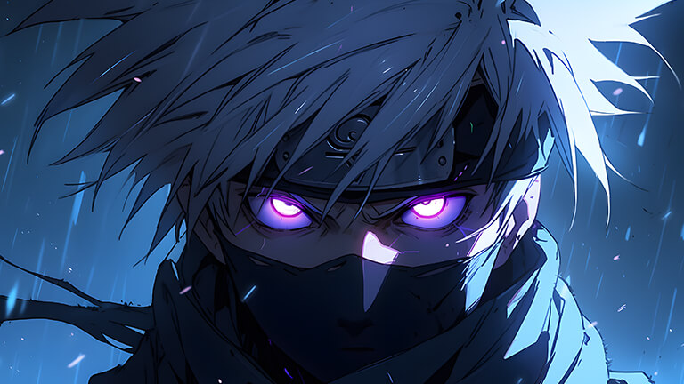 kakashi hatake with purple glowing eyes desktop wallpaper cover