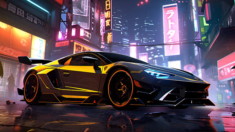 Lamborghini Aventador en Cyberpunk City Couverture de fond d’écran