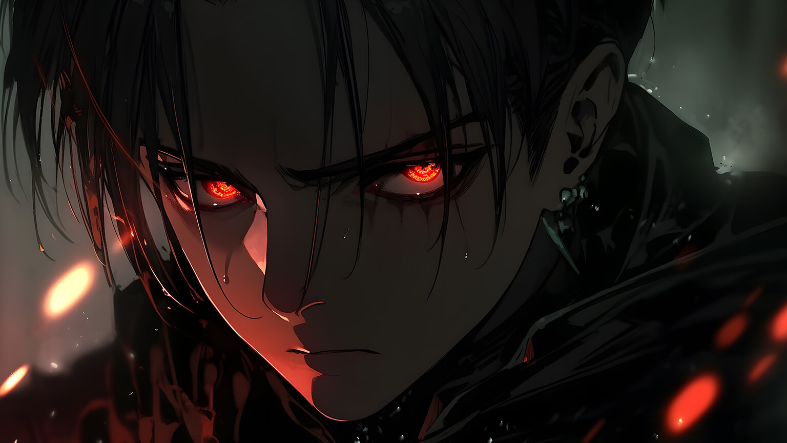 levi ackerman with red glowing eyes desktop wallpaper cover
