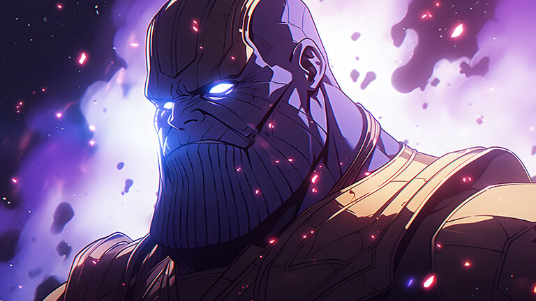 marvel thanos with glowing eyes desktop wallpaper cover