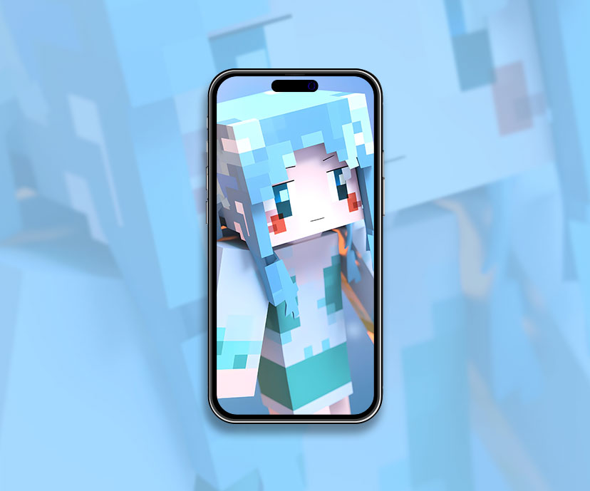 Minecraft smiling blue haired girl wallpaper Cute game art wal