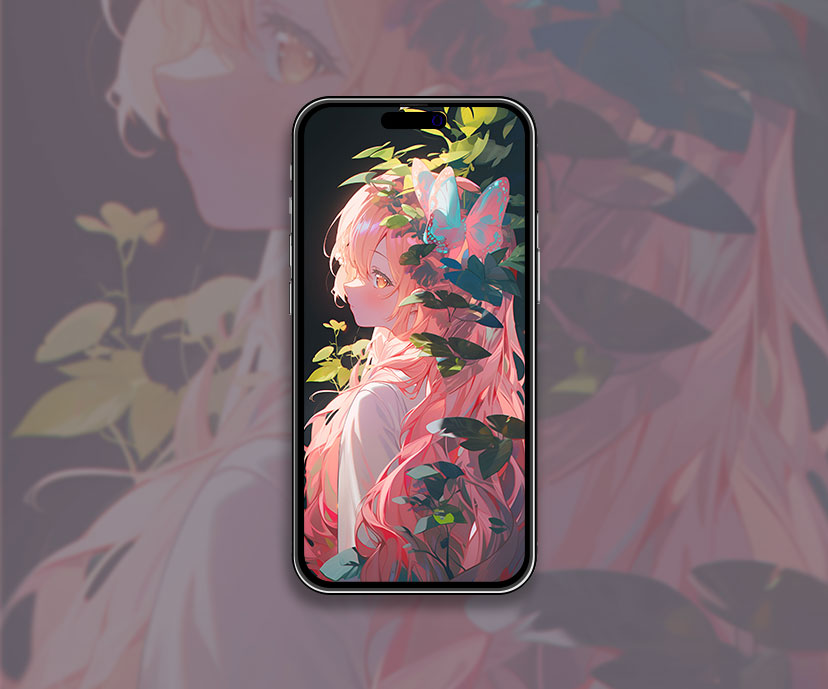 Mystérieux fond d’écran de fille d’anime aux cheveux roses Anime esthétique ar