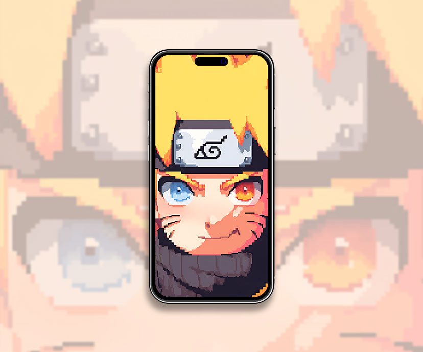 Naruto avec des yeux multicolores pixel fond d’écran Anime art wallpa