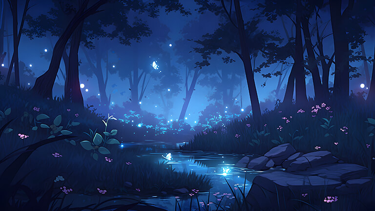 night fairycore forest desktop wallpaper cover