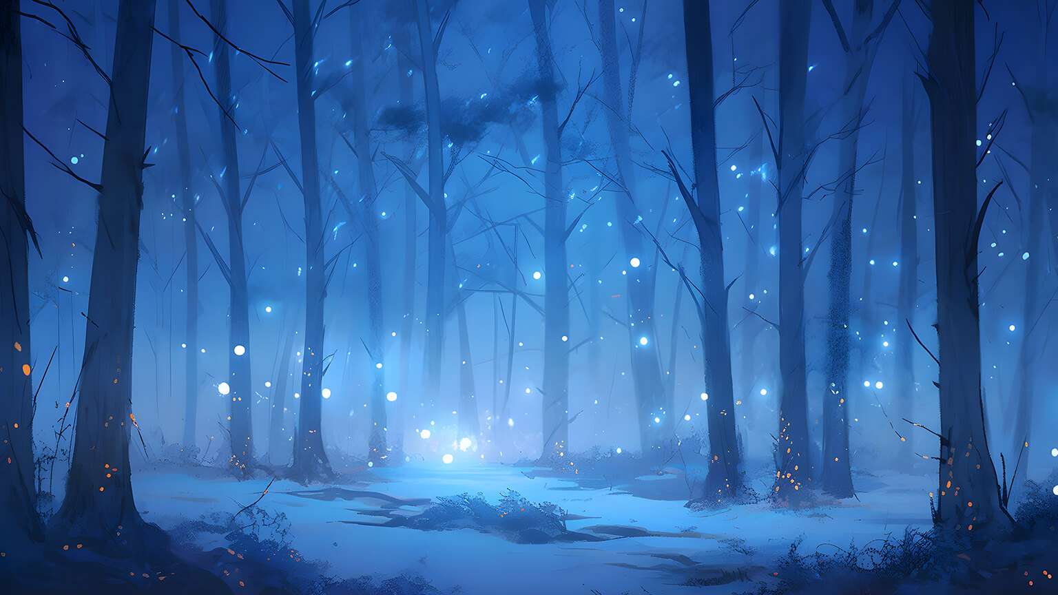 Magical Snow-Covered Forest Night Desktop Wallpaper Free in 4K