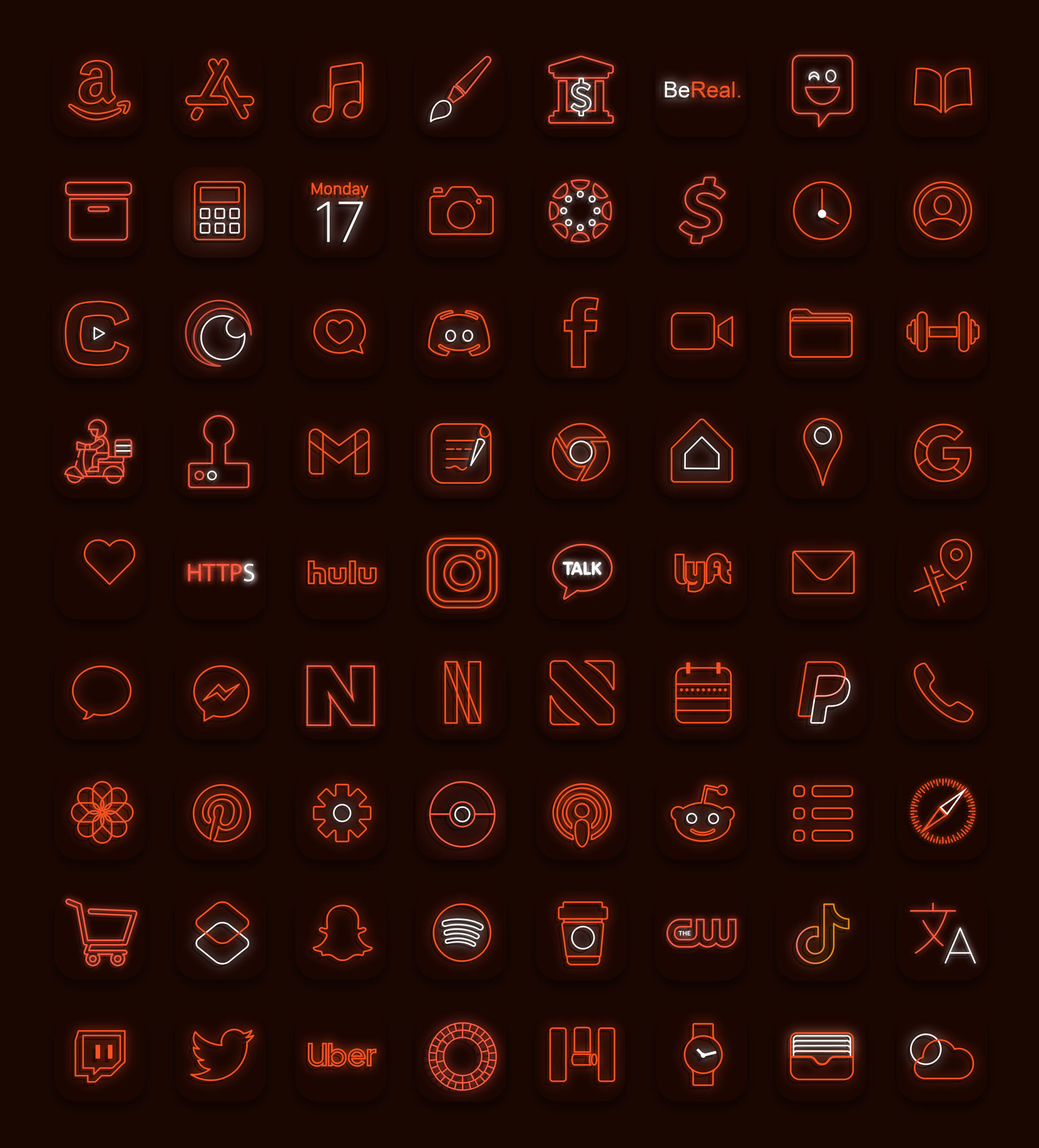 orange neon app icons pack preview 2
