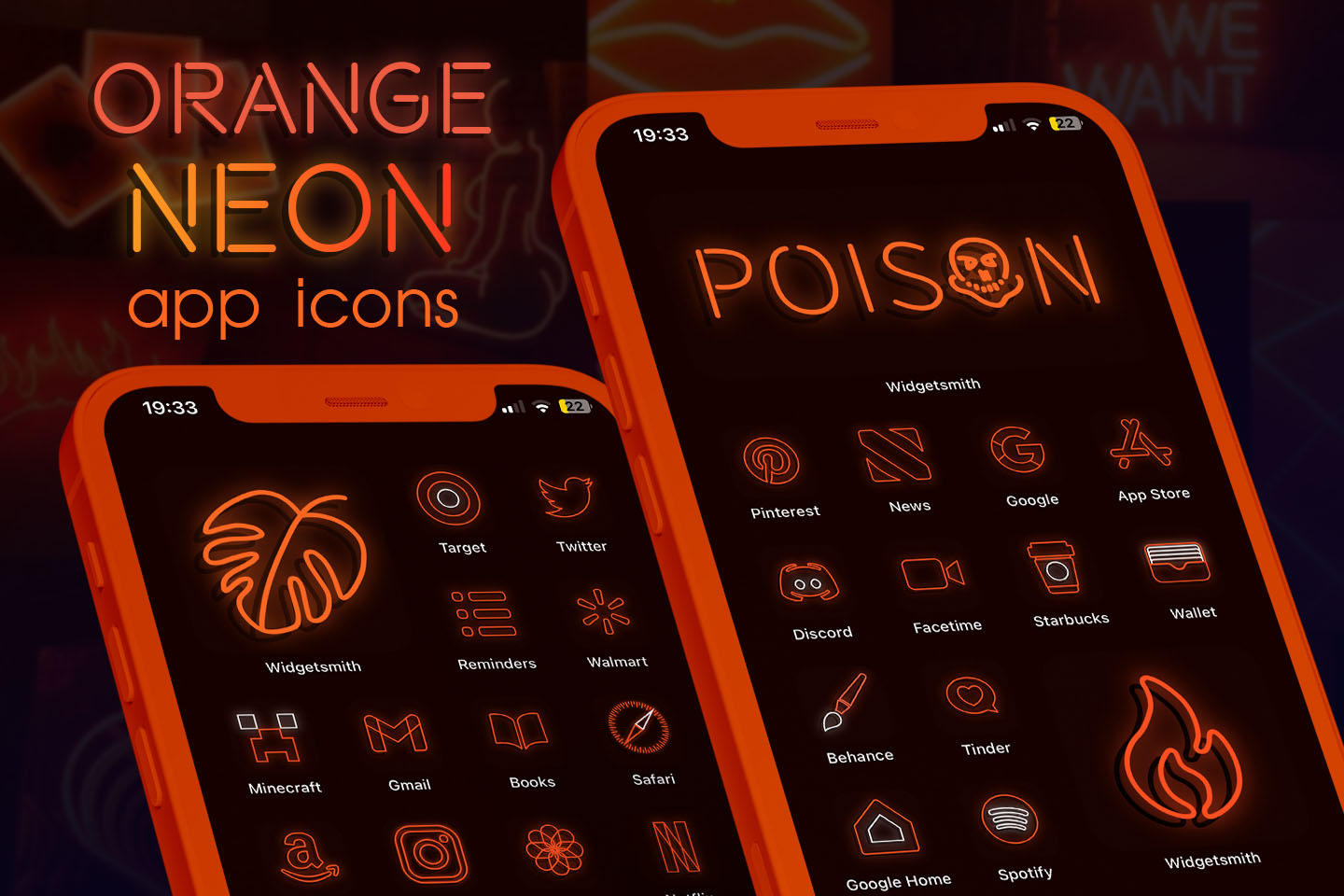 Paquete de iconos de aplicaciones de neón naranja