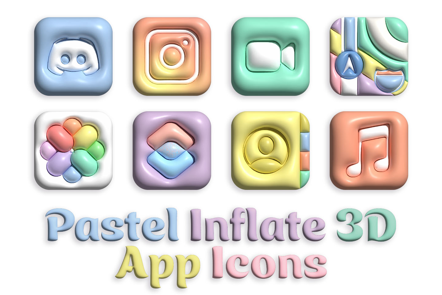 Paquete de iconos de aplicaciones 3D de inflado pastel