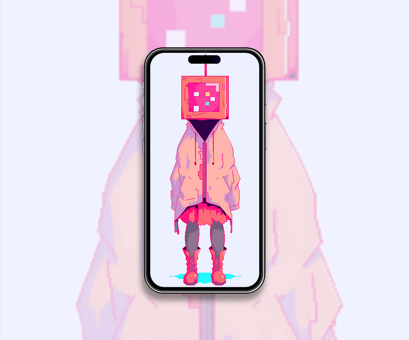 Pixel fille abstrait art fond d’écran art esthétique unique rose wa