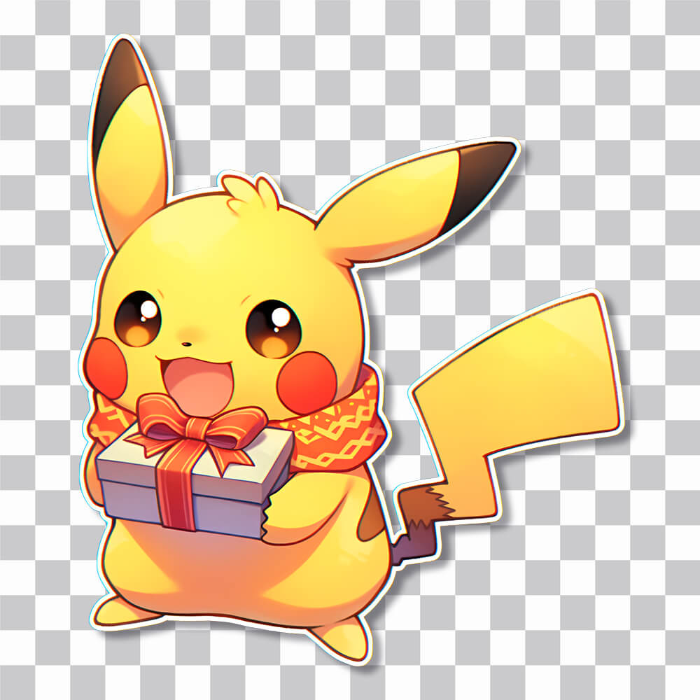 pokemon pikachu with christmas gift sticker cover