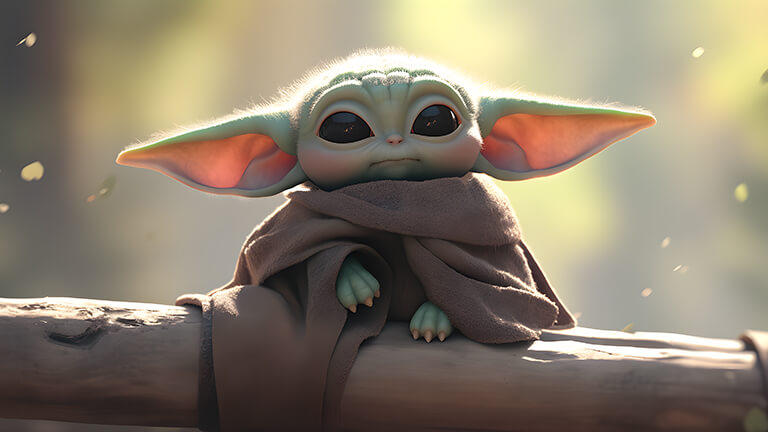 Portada realista del fondo de escritorio de Baby Yoda Star Wars