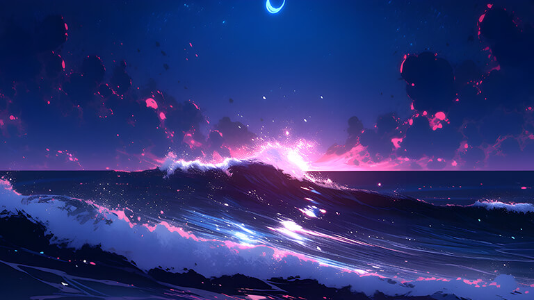 sea waves pink sunset desktop wallpaper cover