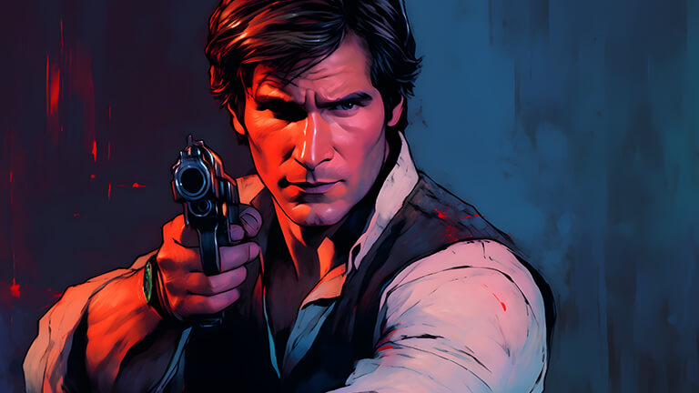 Star Wars Han Solo avec couverture de fond d’écran de bureau Blaster
