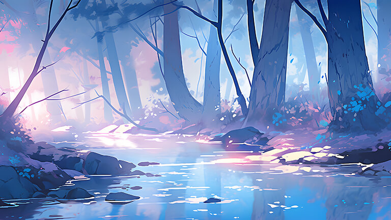 stream in the forest blue desktop wallpaper cover