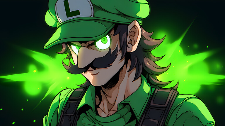 Super Mario Serious Luigi Cubierta de fondo de escritorio verde oscuro