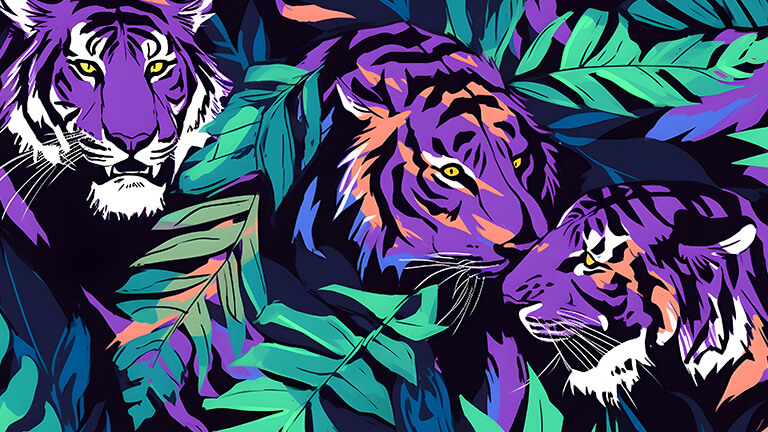 tigers tropical leaves art desktop wallpaper cover