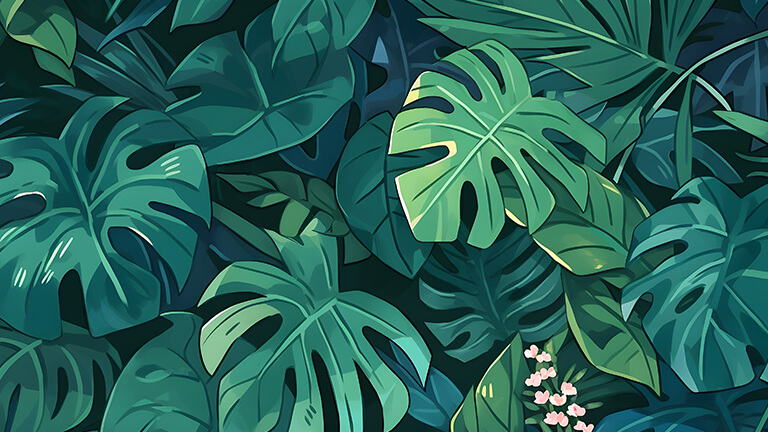 Cubierta de fondo de escritorio estética de hojas tropicales
