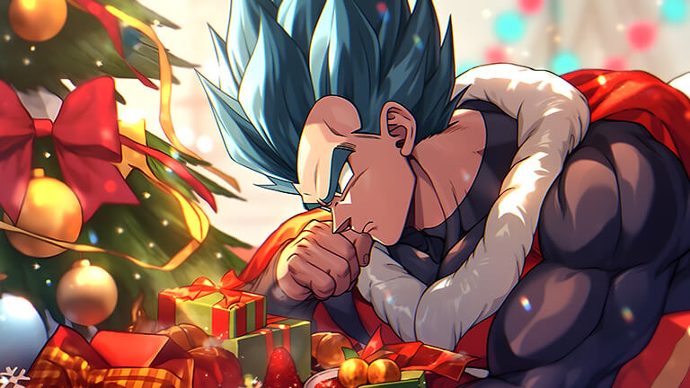 vegeta with christmas gifts desktop wallpaper cover