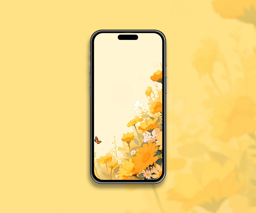 Watercolor yellow flowers & tiny butterfly wallpaper Yellow ae