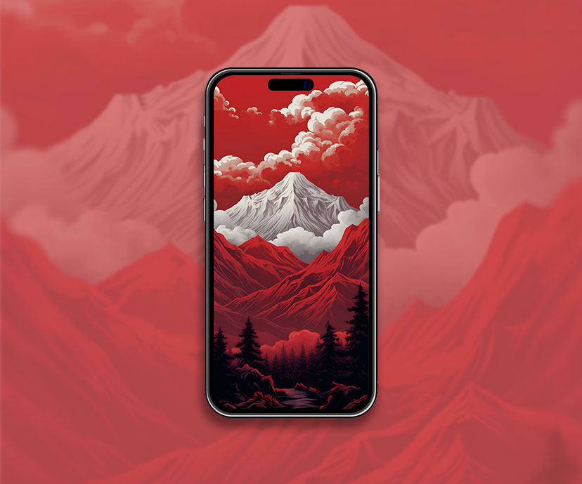 Montagnes blanches et rouges fond d’écran unique Cool suprême couleurs art