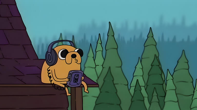 Adventure Time Jake sur le toit en écoutant de la musique Couverture de fond d’écran