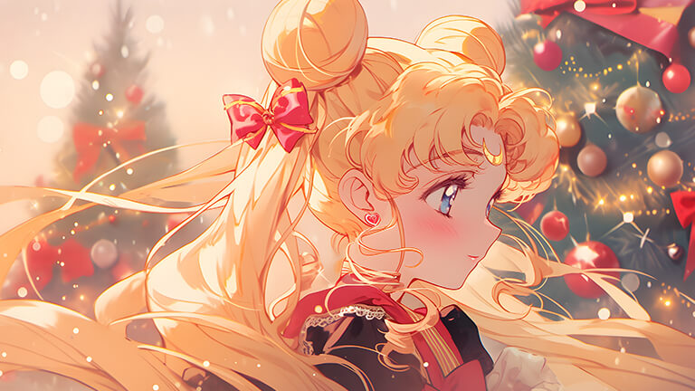 Cubierta estética de fondo de escritorio navideño de Sailor Moon