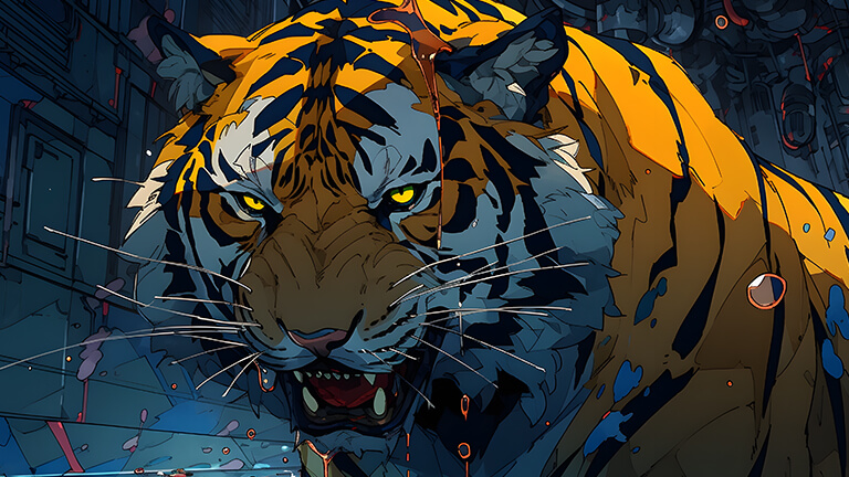 Portada de fondo de escritorio de dibujos animados de tigre enojado