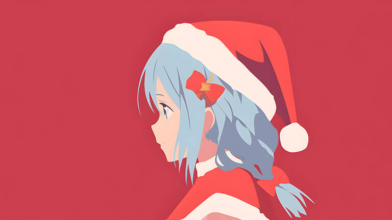 Anime Girl en chapeau de Noël rouge couverture de fond d’écran