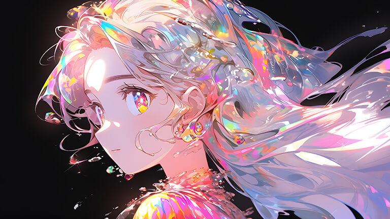 anime girl rainbow eyes black desktop wallpaper cover