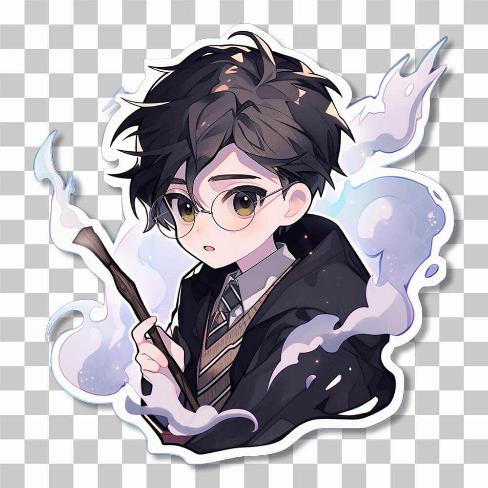 anime harry potter with wand sticker cover