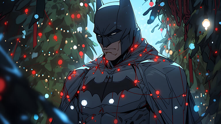 batman in christmas lights desktop wallpaper cover