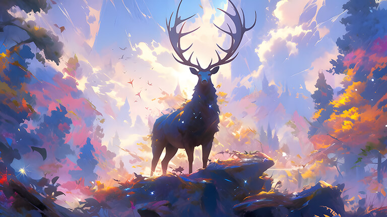 beautiful deer magical forest desktop wallpaper cover