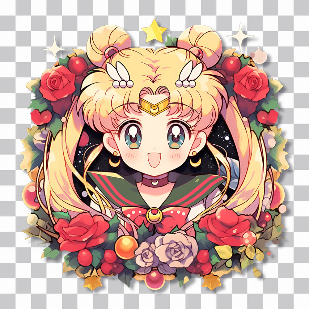 beautiful sailor moon in flowers sticker cover
