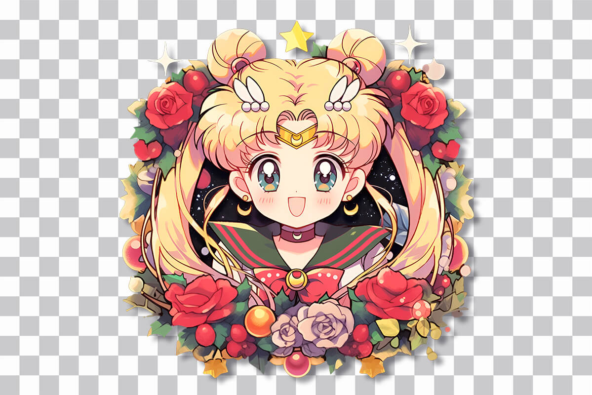 beautiful sailor moon in flowers sticker preview