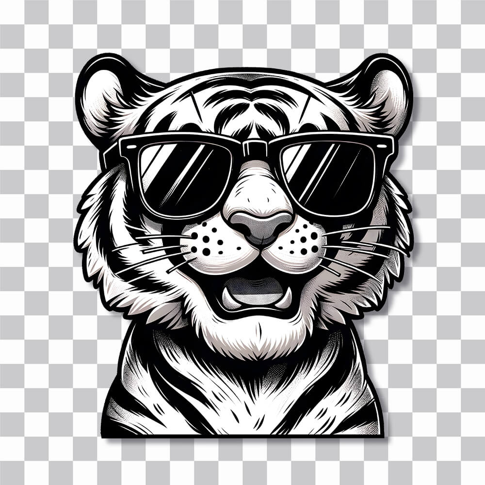 black white tiger in glasses sticker cover