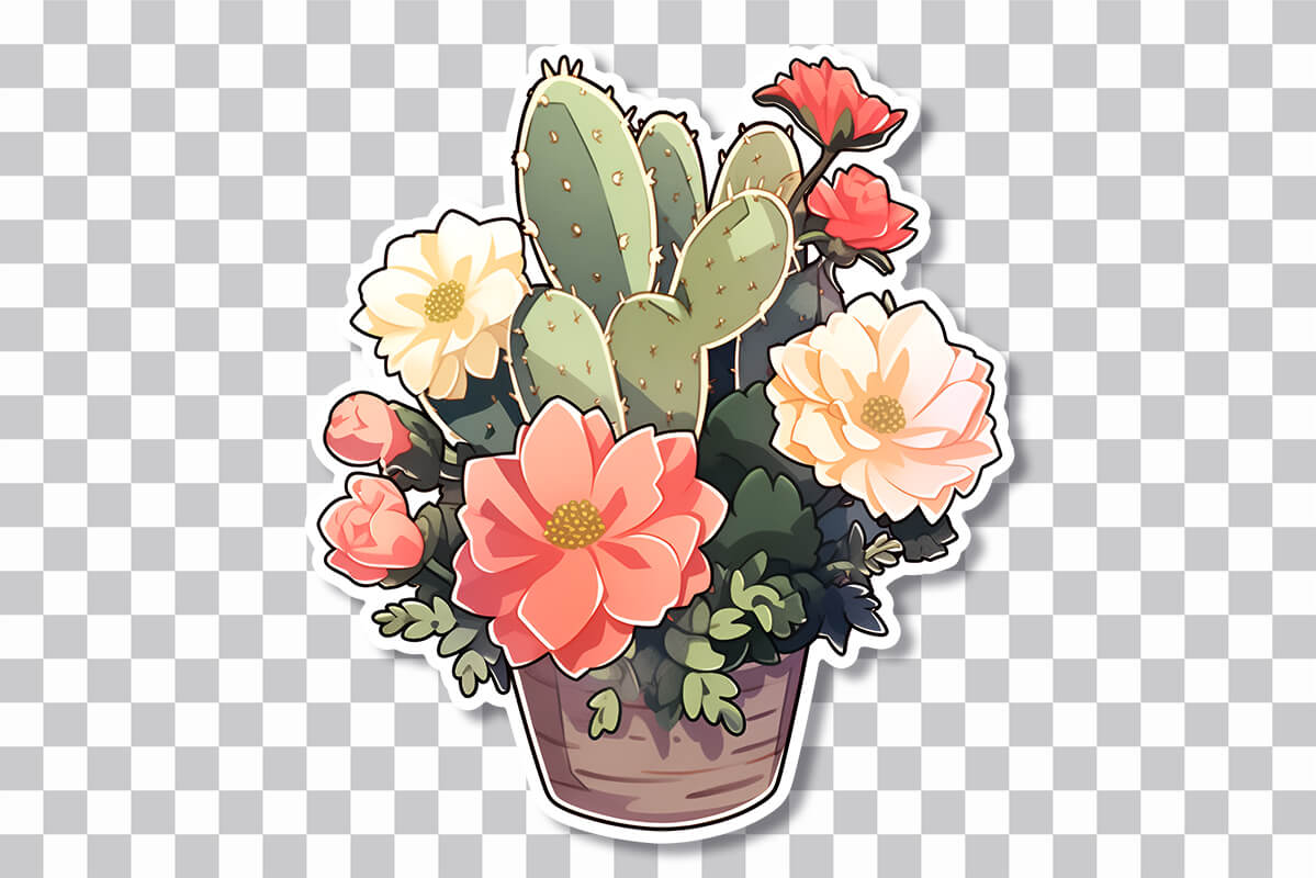 Cactus Gratis Con Hermosas Flores - PNG Pegatina Descargar